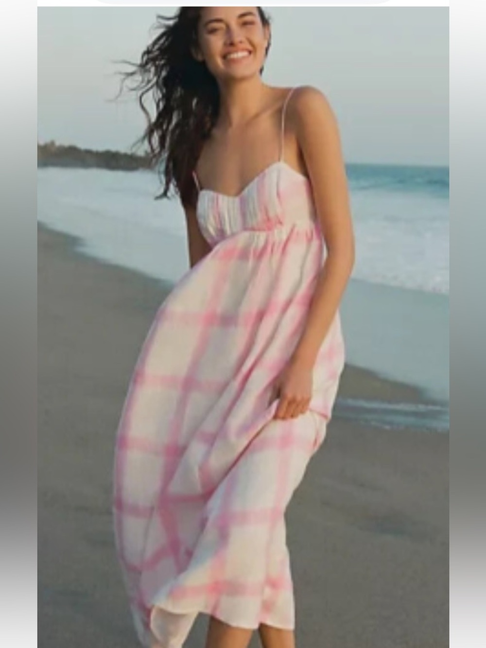 Maeve Pink and White Plaid Maxi Dress